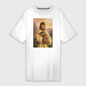 Платье-футболка хлопок с принтом Иисус и капибара в Курске,  |  | capybara | животные | звери | иисус | капибара | мем