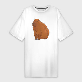 Платье-футболка хлопок с принтом Капибара сидит и думает о жизни в Курске,  |  | abstraction | animal | art | artwork | capybara | meme | memes | patterns | surrealism | sweethuman | sweethumen | абстракция | арт | графика | животное | искусство | капибара | мем | мемы | сюрреализм