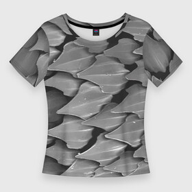 Женская футболка 3D Slim с принтом Кожа акулы  броня в Курске,  |  | armor | pattern | shark | skin | texture | акула | броня | кожа | паттерн | текстура