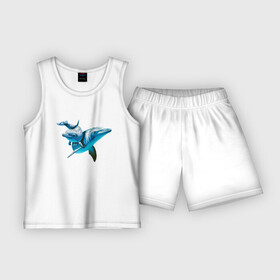 Детская пижама с шортами хлопок с принтом Дельфин с дельфинёнком в Курске,  |  | dolphin | fin | smile | tail | дельфин | плавник | улыбка | хвост