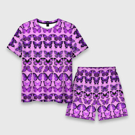 Мужской костюм с шортами 3D с принтом Purple butterflies в Курске,  |  | background | beautiful | colorful | insect | pattern | wings | бабочки | красивый | красочные | крылья | насекомое | узор | фиолетовый | фон