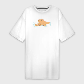 Платье-футболка хлопок с принтом Семья капибар плавает в Курске,  |  | abstraction | animal | art | artwork | capybara | meme | memes | patterns | surrealism | sweethuman | sweethumen | абстракция | арт | графика | животное | искусство | капибара | мем | мемы | сюрреализм