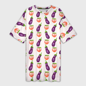 Платье-футболка 3D с принтом Баклажаны и персики паттерн в Курске,  |  | Тематика изображения на принте: баклажан | баклажаны | веганство | еда | овощи | паттерн | персик | персики | фрукты