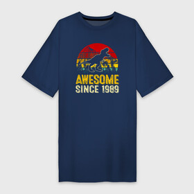 Платье-футболка хлопок с принтом Потрясающий динозавр с 1989 года в Курске,  |  | 1989 | 89 | dino | dinosaur | tyrannosaurus | tyrex | архозавр | год | год рождения | день рождения | дино | динозавр | динозавры | ко дню рождения | на день рождения | прямиком из | родился в | сделан в | тираннозавр