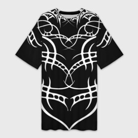 Платье-футболка 3D с принтом Татуированный воин в Курске,  |  | воин | тату | татуировки | узоры | черно белое | ьаьуированый воин