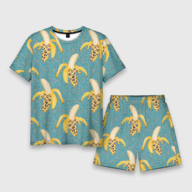 Мужской костюм с шортами 3D с принтом Леопардовый банан паттерн в Курске,  |  | банан | бананы | еда | леопардовый принт | паттерн | прикольный принт | фрукты