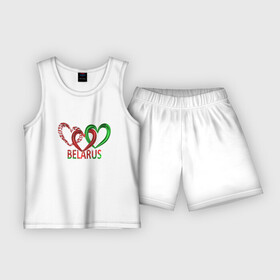 Детская пижама с шортами хлопок с принтом Беларусь: флаг из сердечек в триколоре в Курске,  |  | 3д | беларусь | путешествие | сердечки | туризм | флаг