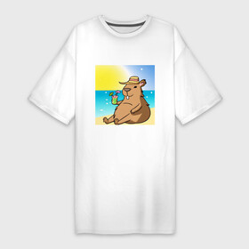 Платье-футболка хлопок с принтом Капибара на пляже в Курске,  |  | капибара | лето | отдых | пляж