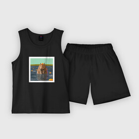 Детская пижама с шортами хлопок с принтом Капибара и мандарины в Курске,  |  | capybara | kapibara | животное | капибара