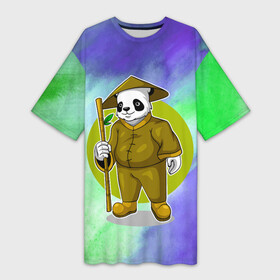 Платье-футболка 3D с принтом Мудрая Кунг фу панда в Курске,  |  | gong fu | gongfu | kung fu | kungfu | panda | бамбуковый медведь | боевые исскуства | большая панда | вин чун | единоборства | кунг фу | кунгфу | медведь | медведь кошка | панда | пиньинь | пятнистый медведь | спорт