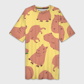 Платье-футболка 3D с принтом Паттенрн из капибар в Курске,  |  | capybara | kapibara | животное | капибара