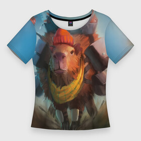 Женская футболка 3D Slim с принтом Капибара спешит домой в Курске,  |  | capybara | kapibara | животное | капибара