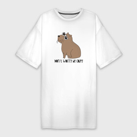Платье-футболка хлопок с принтом Капибара в очках в Курске,  |  | capybara | kapibara | животное | капибара