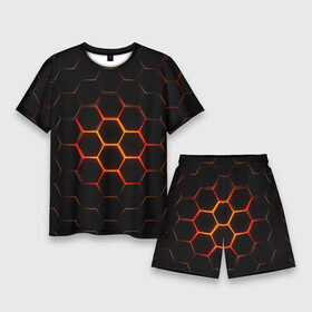 Мужской костюм с шортами 3D с принтом Раскалённые соты  текстура в Курске,  |  | cell | hexagon | honeycomb | гексагон | паттерн | сота | соты | текстура | шестигранные | ячейки