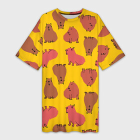 Платье-футболка 3D с принтом Паттерн с капибарами в Курске,  |  | capybara | kapibara | животное | капибара