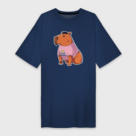 Платье-футболка хлопок с принтом Death metall капибара в Курске,  |  | capybara | death metall | kapibara | дез метал | животное | капибара
