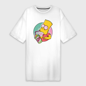 Платье-футболка хлопок с принтом Барт Симпсон пьёт лимонад в Курске,  |  | bart simpson | cartoon | dude | ear | eyes | face | hair | lemonade | барт симпсон | глаза | лимонад | лицо | мультфильм | ухо | чувак | шевелюра
