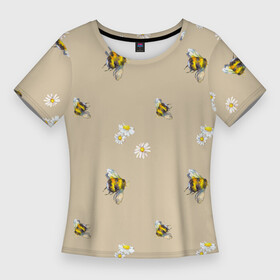 Женская футболка 3D Slim с принтом Цветы Ромашки и Пчёлы в Курске,  |  | flowers | summer | букет | лето | насекомые | природа | пчела | пчёлы | растение | ромашки | сад | садоводство | узор | флора | цветы