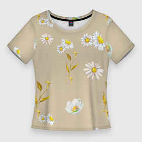 Женская футболка 3D Slim с принтом Цветущие Ромашки в Курске,  |  | flowers | summer | букет | лето | природа | растение | ромашки | сад | садоводство | узор | флора | цветы