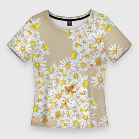 Женская футболка 3D Slim с принтом Букет Нарисованных Цветущих Ромашек в Курске,  |  | flowers | summer | букет | лето | нарисованные | природа | растение | ромашки | сад | садоводство | узор | флора | цветущие | цветы