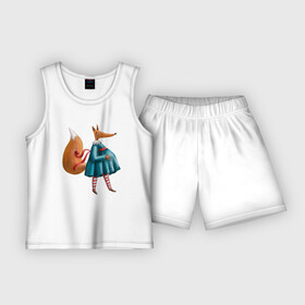Детская пижама с шортами хлопок с принтом Беременная лисица в Курске,  |  | лис | лиса | лиса в платье | лисица | модница