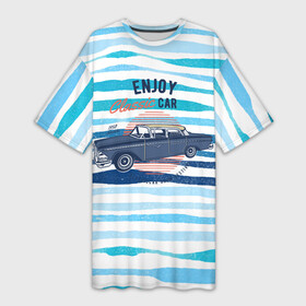 Платье-футболка 3D с принтом Enjoy blue classic car в Курске,  |  | retro | автомобиль | машина | ретро | старое авто