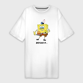 Платье-футболка хлопок с принтом Спанч Боб  вкусно и в Курске,  |  | spongebob | губка боб | квадратные штаны | мультфильмы | спанч боб