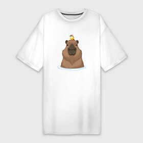 Платье-футболка хлопок с принтом Капибару с птичкой в Курске,  |  | capybara | водосвинка | грызун | грызуны | капибара | капибары | с птичкой
