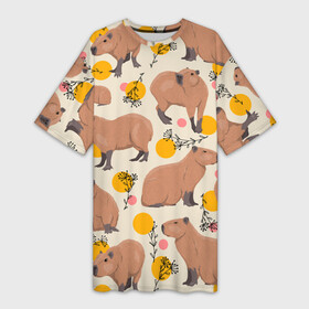 Платье-футболка 3D с принтом Милая капибару паттерн в Курске,  |  | capybara | patern | pattern | водосвинка | грызун | грызуны | капибара | капибары | патерн | паттерн