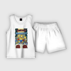 Детская пижама с шортами хлопок с принтом Гомер Симпсон на боксёрском ринге в Курске,  |  | bart | boxing gloves | donats | homer simpson | knockout | lisa | marge | ring | барт симпсон | боксёрские перчатки | гомер симпсон | лиза | мардж | пончики | ринг
