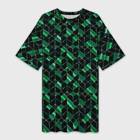 Платье-футболка 3D с принтом Геометрический узор, зеленые фигуры на черном в Курске,  |  | abstract | black | geometric | geometric pattern | green | green and black | polygons | shapes | striped | stripes | абстрактный | геометрический | геометрический узор | зеленый | зеленый и черный | многоугольники | полосатый | полосы | фигуры