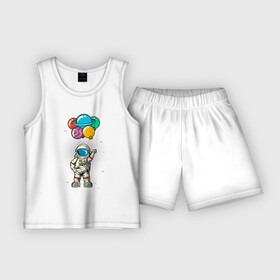 Детская пижама с шортами хлопок с принтом Космонавт на воздушных шариках в Курске,  |  | астронавт | воздушные шарики | космонавт | космос | шарики