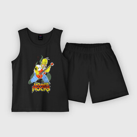 Детская пижама с шортами хлопок с принтом Гомер  рок гитарист в Курске,  |  | cartoon | guitar | homer | rock | solo | гитара | гомер | мультфильм | рок | соло