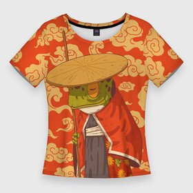 Женская футболка 3D Slim с принтом Самурай хранитель в Курске,  |  | воин | жаба | лягуха | лягушка | самурай | старый самурай | япония