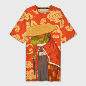 Платье-футболка 3D с принтом Самурай хранитель в Курске,  |  | воин | жаба | лягуха | лягушка | самурай | старый самурай | япония
