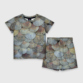 Детский костюм с шортами 3D с принтом Морские ракушки  паттерн в Курске,  |  | fashion | pattern | shell | texture | мода | паттерн | ракушка | текстура