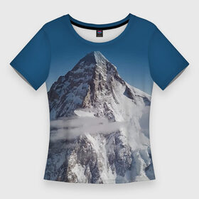 Женская футболка 3D Slim с принтом Каракорум, К2, Чогори, 8614 м  вторая по высоте в Курске,  |  | chogori | glacier | himalayas | karakorum | mountain | sky | snow | top | вершина | гималаи | гора | к2 | каракорум | ледник | небо | снег | чогори