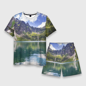 Мужской костюм с шортами 3D с принтом Прозрачное горное озеро в Курске,  |  | clouds | forest | lake | mountains | nature | sky | stones | summer | горы | камни | лес | лето | небо | облака | озеро | природа