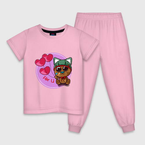 Детская пижама хлопок Котик милашка в шапочке фото