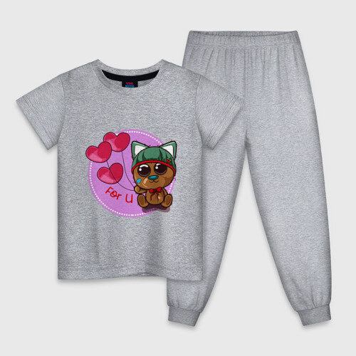 Детская пижама хлопок Котик милашка в шапочке фото