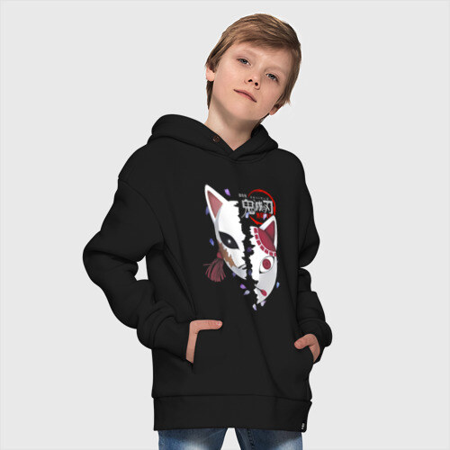 Детское худи Oversize хлопок Две маски Kimetsu no Yaiba фото