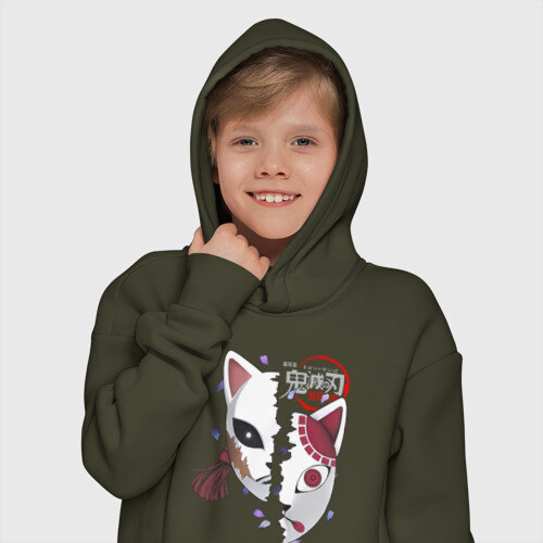 Детское худи Oversize хлопок Две маски Kimetsu no Yaiba фото