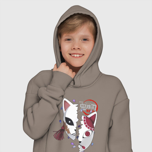 Детское худи Oversize хлопок Две маски Kimetsu no Yaiba фото