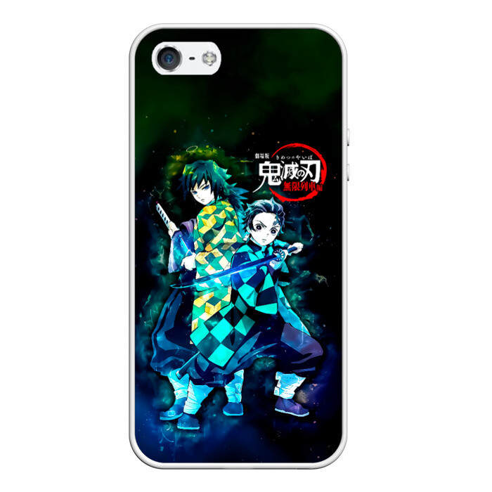 Чехол для iPhone 5/5S матовый Гию и Танджиро Kimetsu no Yaiba фото