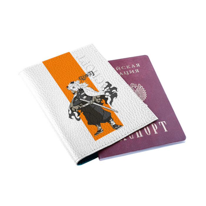 Обложка для паспорта матовая кожа Кёджуро Ренгоку Kimetsu no Yaiba фото