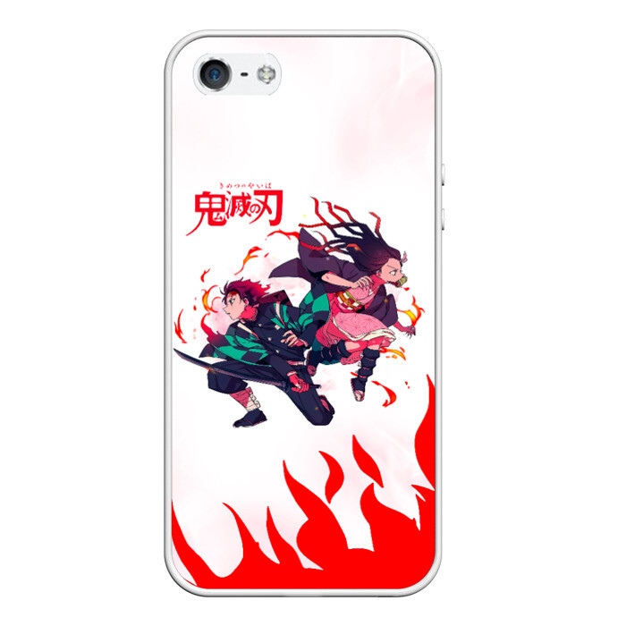 Чехол для iPhone 5/5S матовый Танджиро и Незуко в огне фото