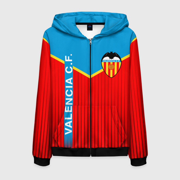 Мужская толстовка 3D на молнии FC VALENCIA ФК ВАЛЕНСИЯ фото