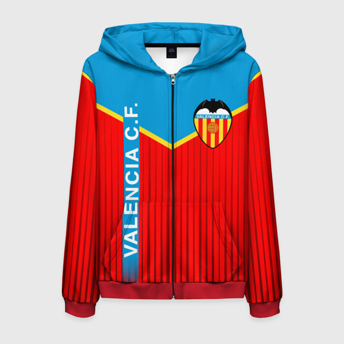 Мужская толстовка 3D на молнии FC VALENCIA ФК ВАЛЕНСИЯ фото