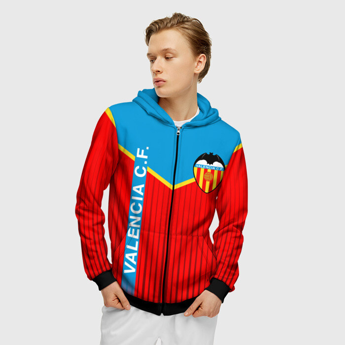 Мужская толстовка 3D на молнии FC VALENCIA ФК ВАЛЕНСИЯ фото