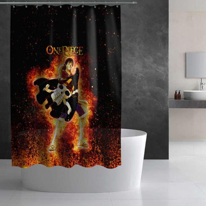 Штора 3D для ванной Огненный Луффи с флагом пиратов Соломенной шляпы фото